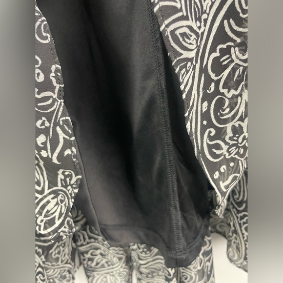 Calvin Klein Black White Chiffon Paisley Floral Hi Low Ruffle Faux Wrap Dress - Picture 5 of 11